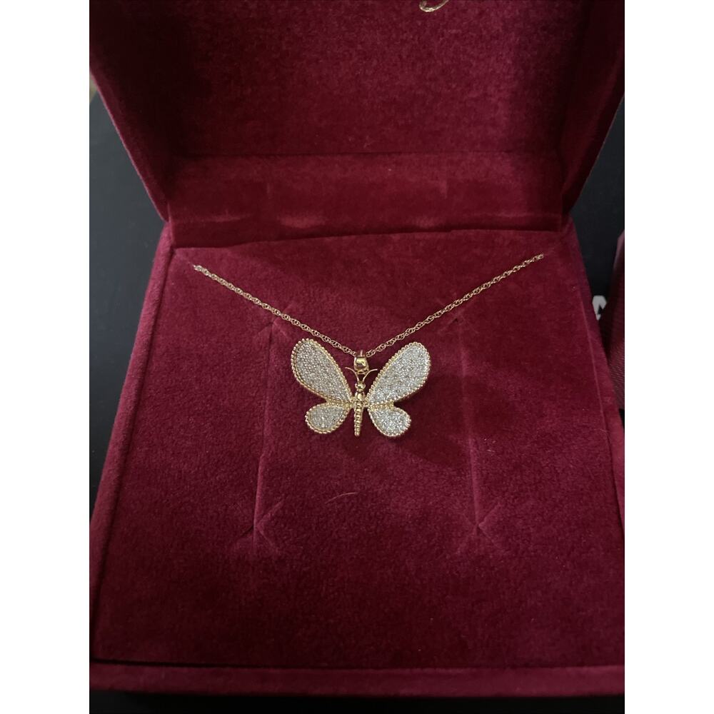 RARE Affinity Diamonds Jewelry 14K Gold Butterfly Necklace Pave Diamond Stunning - Picture 3 of 5
